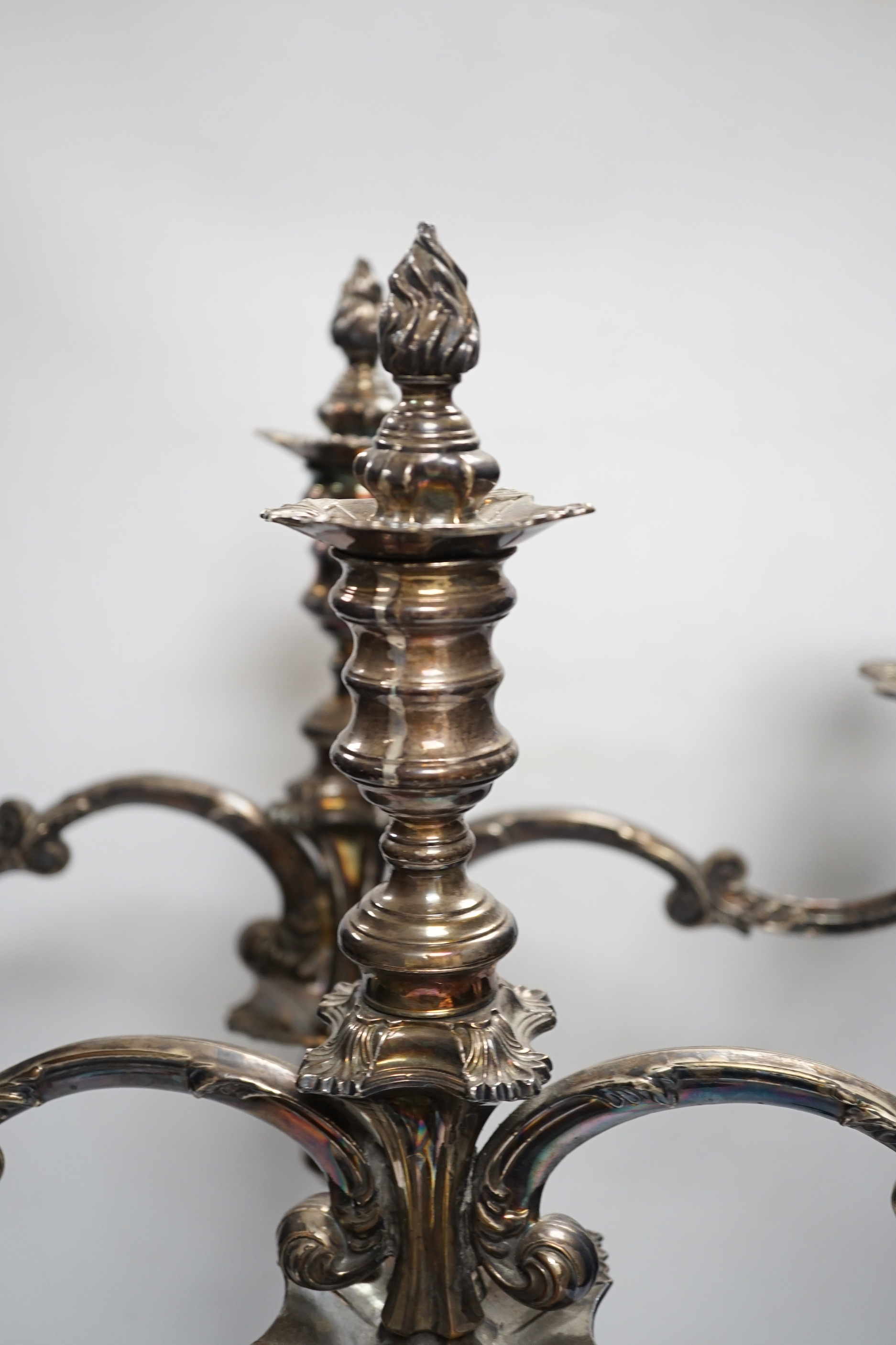 A pair of Victorian plated candelabra, 57cm high